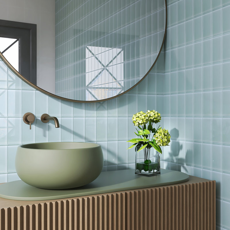 Crystile 3 in. X 6 in. Glossy Glass Subway Tile, Blueish Gray
