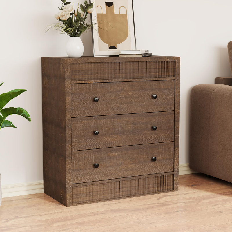 Commode à tiroirs pour chambre à coucher, commode cannelée, armoire de rangement moderne en bois, Brun