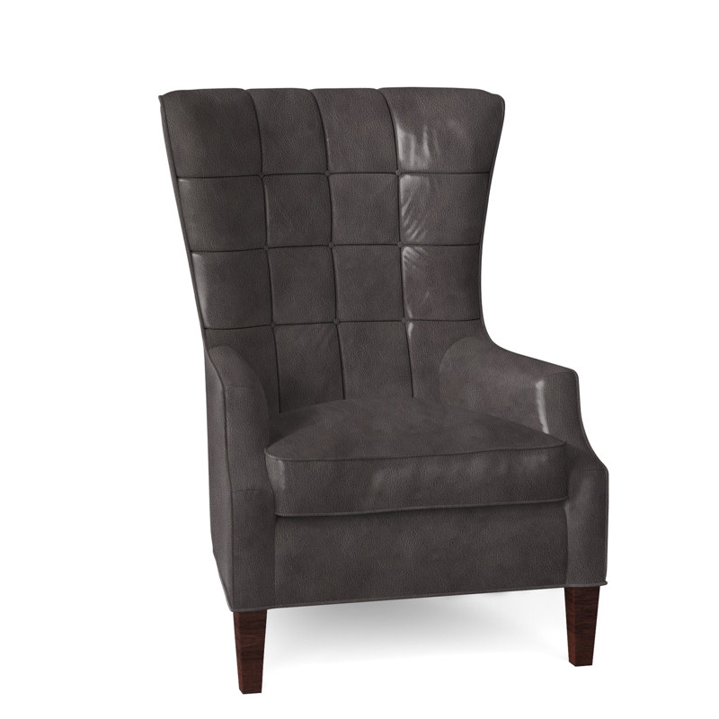 Gallin Leather Tufted Wingback Chair, Outsider Raven Genuine Leather, Mahogany