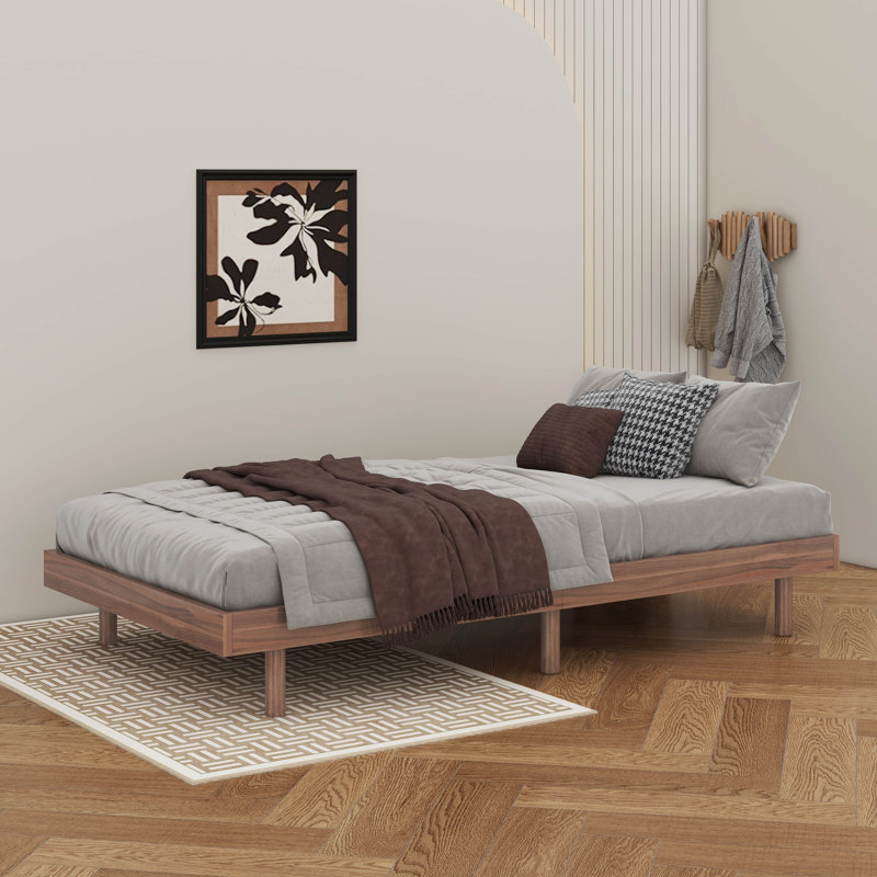  Modern Design Floating Platform Bed, Walnut, Twin