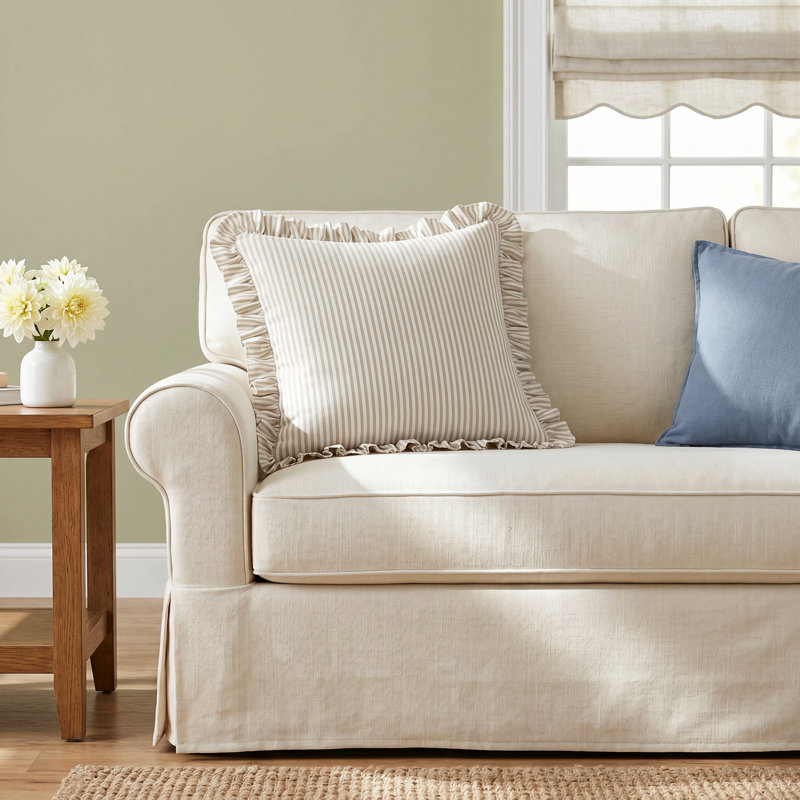 Birch Lane Polo Stripe Ruffled Accent Pillow, Polyester, Tan