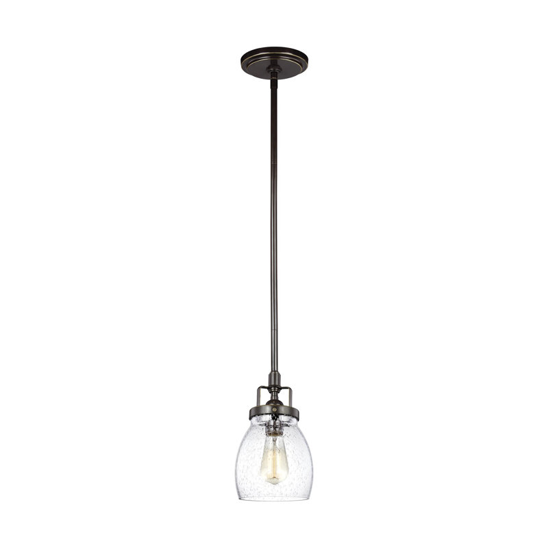 Shameka Steel and Glass 1-Light Single Bell Pendant with Adjustable Hanging Height, Heirloom Bronze