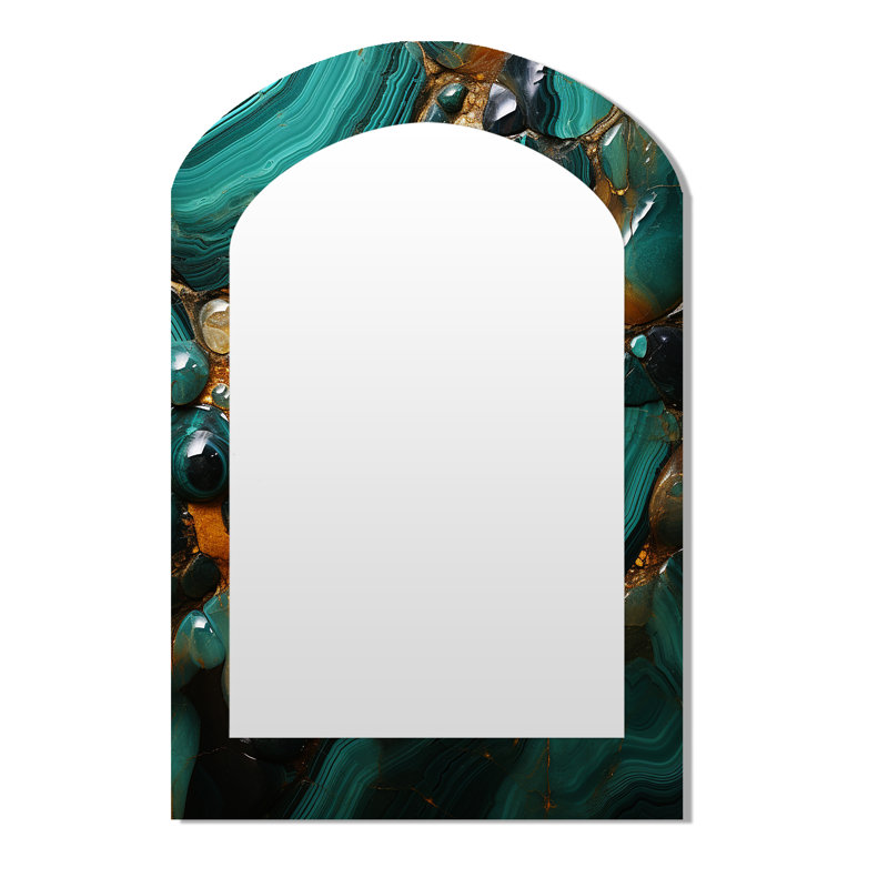 Spiritual Stone Malachite Renewal II - miroir décoratif décoratif asymétrique en pierre spirituelle, 43 po x 33 po