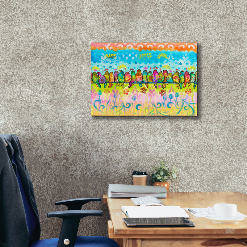«Birds On A Line» par Dean Russo, art mural sur toile, H 18 po x l 26 po x P 0,75 po