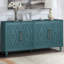 Grande armoire de rangement 63 po avec poignée en métal, portes à fleurs sculptées, console en bois Mordern avec tablettes réglables pour le salon, la cuisine et le vestibule (bleu marine)