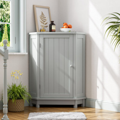 Bathroom Cabinet Triangle Corner Storage Cabinet With Adjustable Shelf Modern Style MDF Board