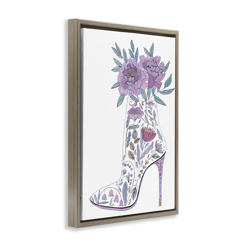 Toile flottante à motif floral avec bouquet de talons par Melissa Wang, Cadre flottant orme Montalcino, H 31 po x l 21 po