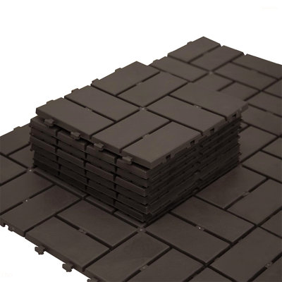 Carreaux de terrasse à emboîtement de patio, tuiles de terrasse carrées composites de 12 po x 12 po, carrelage de sol extérieur en plastique à quatre lattes pour cour arrière de porche de balcon (paquet de 9)