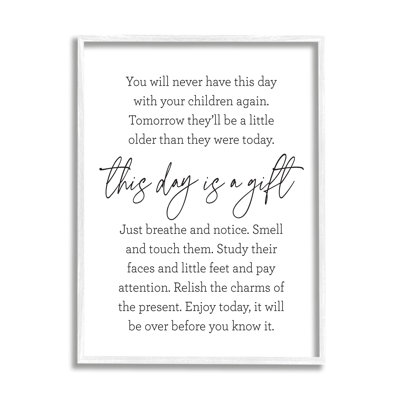 " Today Is A Gift Heartwarming Parenthood Children Quote " by Lettered And Lined