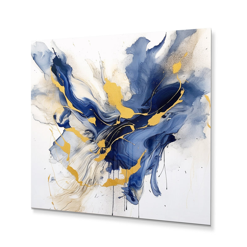 Décoration murale en métal bleu foncé et or Strokes IX - Fractals, H 36 po x l 36 po x P 1 po