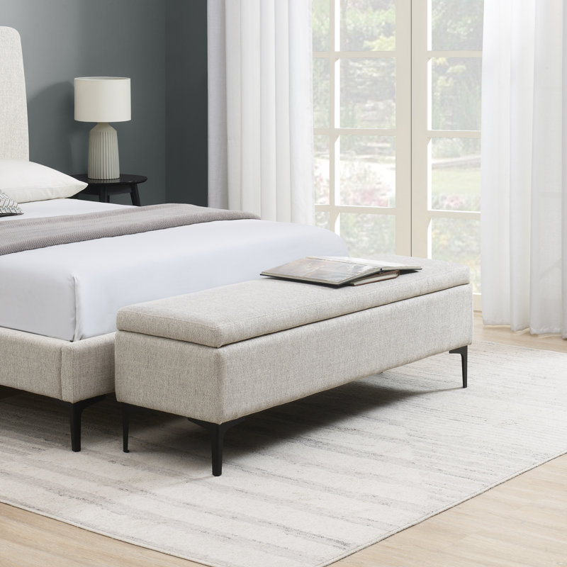 Aquanette Polyester Upholstered Storage Bench, Cream, 19" H x 60" W x 17.8" D