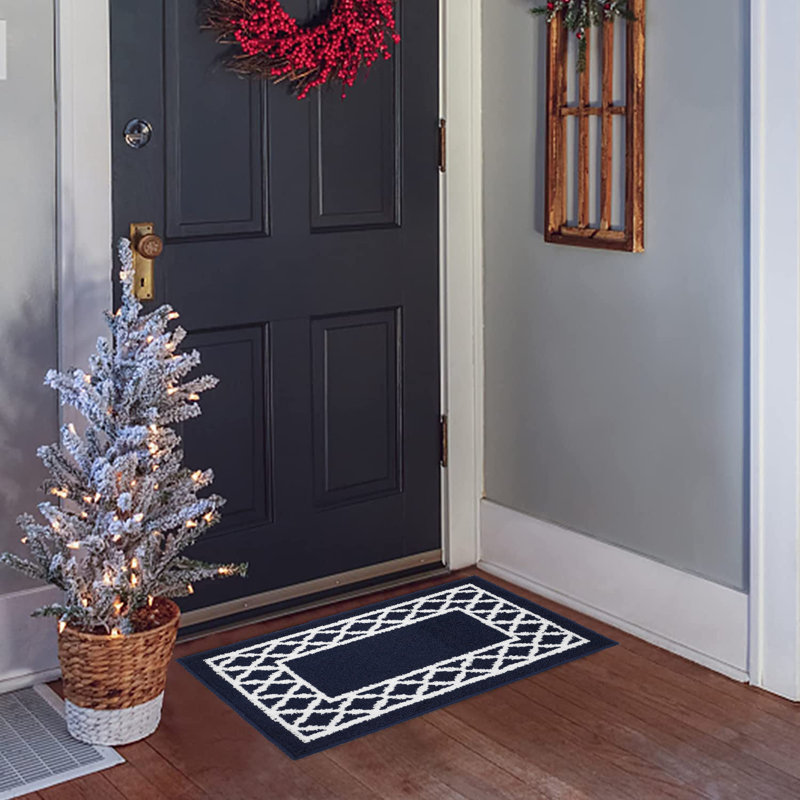 Home Decor Luxury Non-Slip Rubber Backing Safety Soft Runner Area Carpet Floor Area Rug Indoor Interior Accent Decorative Mat, Navy Blue Color Moroccan Trellis Design, 20 x 32 Inch