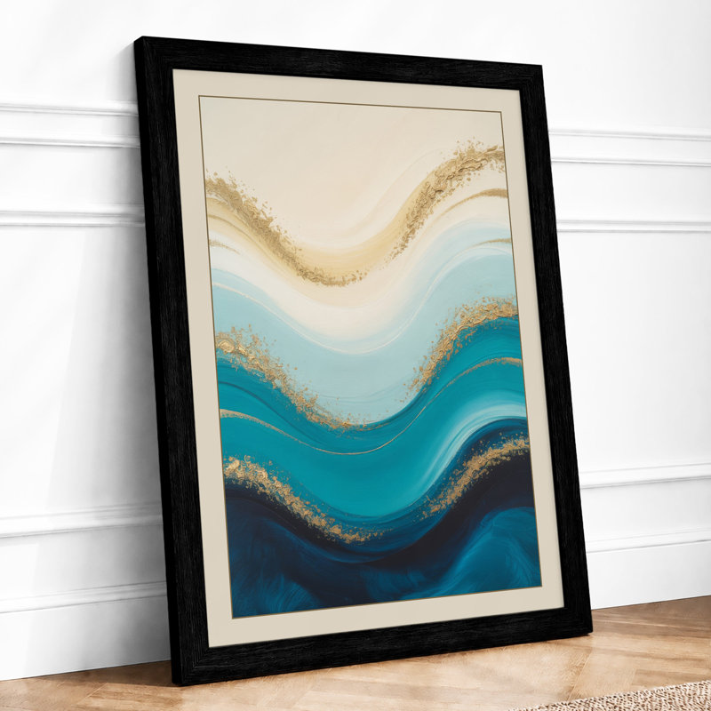 Flowing Waves Coastal - Framed Print, A2 - 59.4 x 42.0 cm, Black