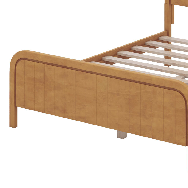 Structure de lit en bois avec tête de lit arrondie courbée, lambris vertical, lit plateforme de ferme avec support de lattes robustes, silencieux