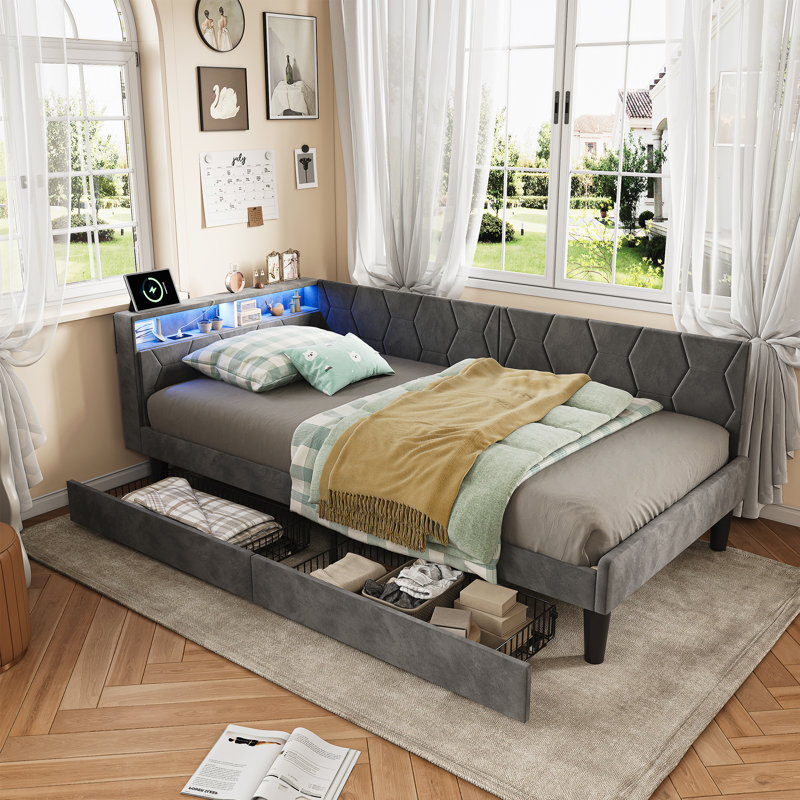 Upholstered Daybed, European Single (90 x 200 cm), Grey