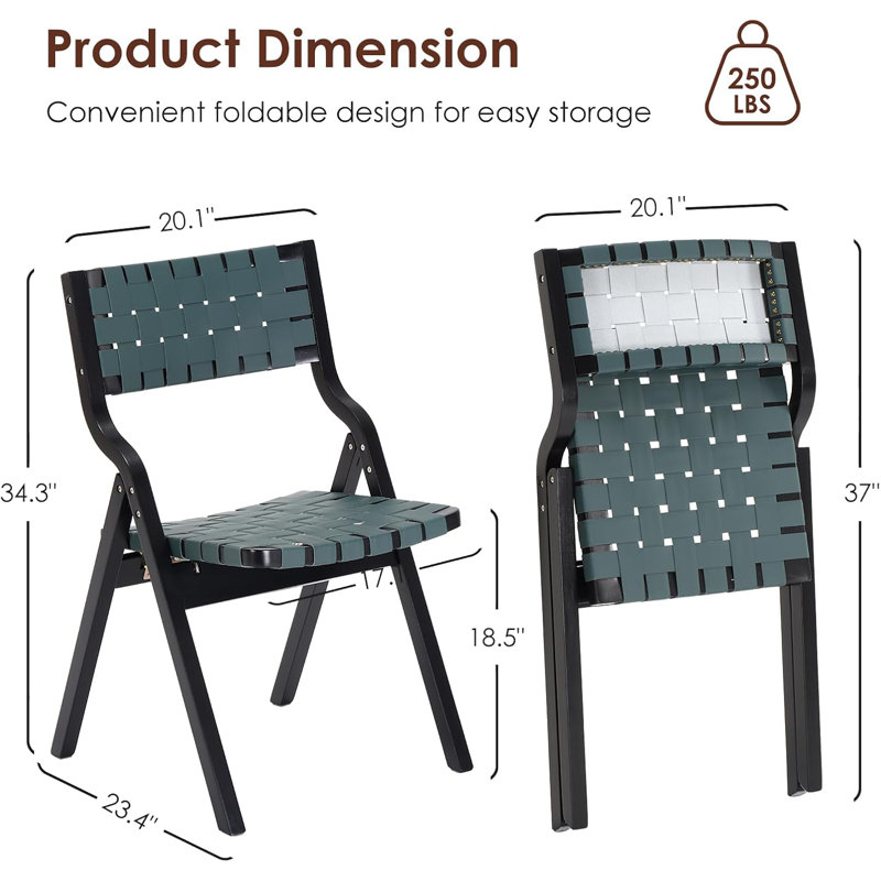 Chaises pliantes en bois, chaises pliantes pour l'intérieur en bois, Vert foncé / Noir