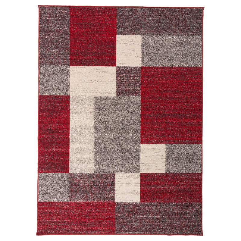 Tapis rouge / gris Allyne, Rectangle 5 pi 3 po x 7 pi 3 po