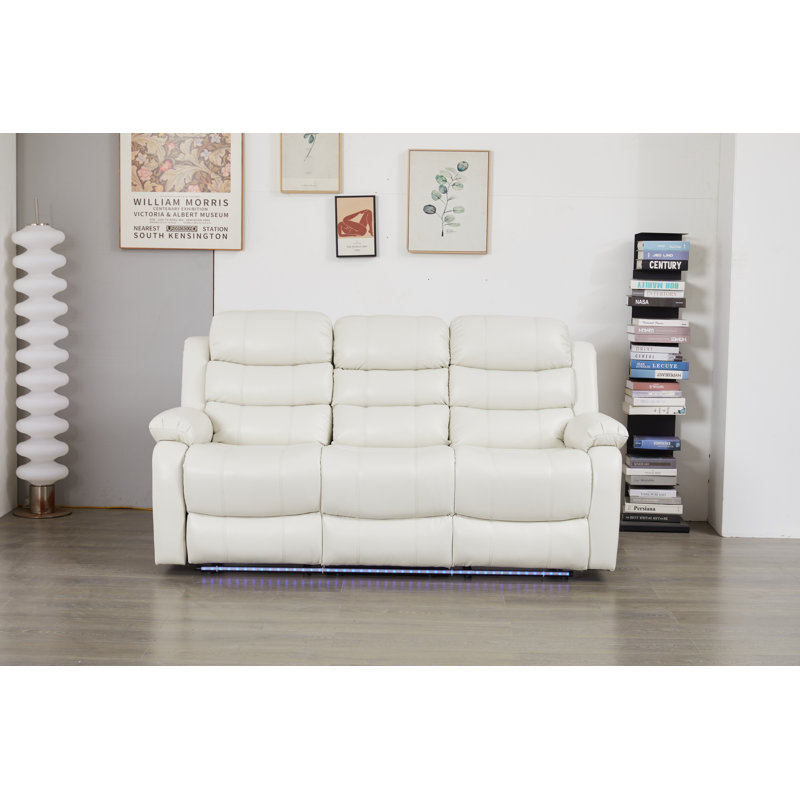 Canapé inclinable manuel en similicuir avec lumières DEL et table rabattable, Blanc