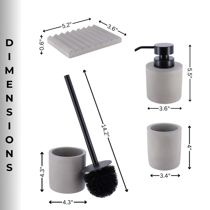 Concrete Cement Bathroom Accessories, 4-Piece Set, Blue, Grey