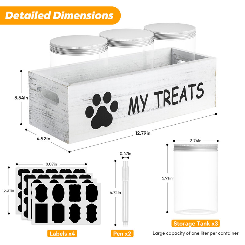 Contenant à gâterie pour chien avec comptoir à 3 pots avec rangement pour nourriture pour chiots, Blanc 1