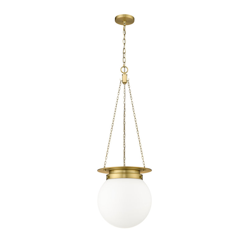 Luminaire suspendu unique à 1 lumière Zella, Laiton héritage, Blanc, H 86,75 po x l 13 po x P 13 po
