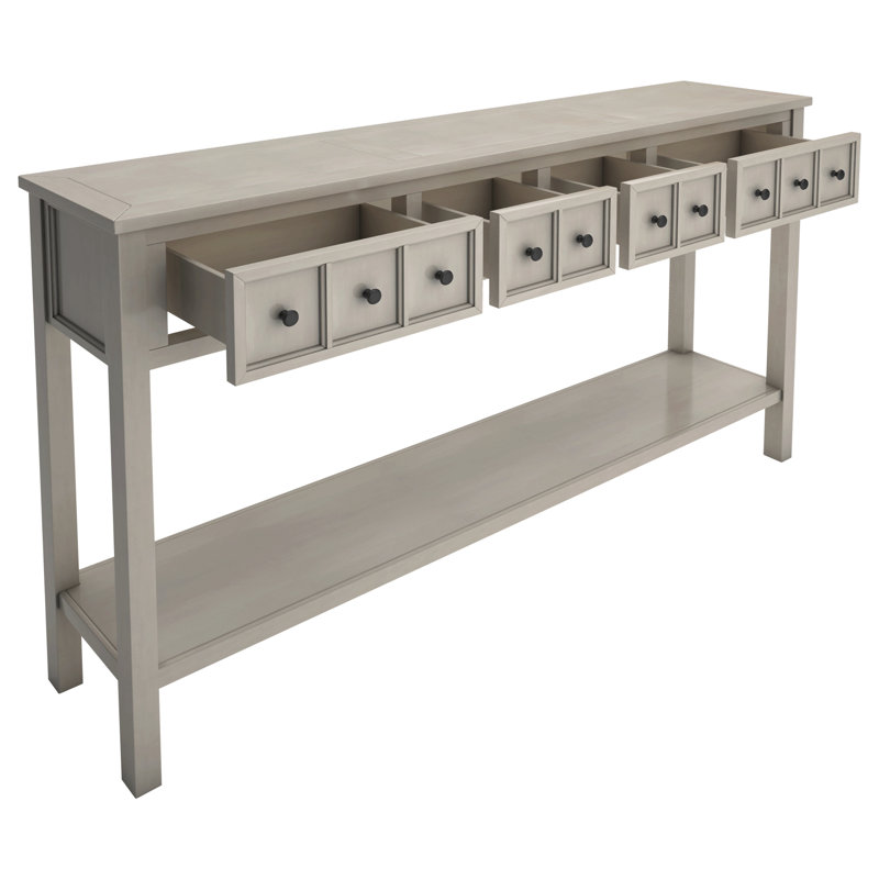 Rustic Entryway Console Table, 60" Long Sofa Table With Two Different Size Drawers And Bottom Shelf For Storage, Gray Wash