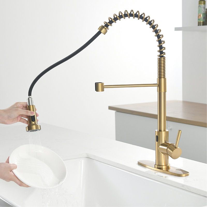 Robinet automatique mains - sans contact avec finition dorée brossée pour robinet d'évier de cuisine