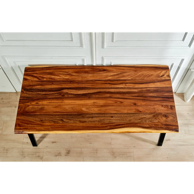 Walnut Solid Wood Top Metal Base Dini...
