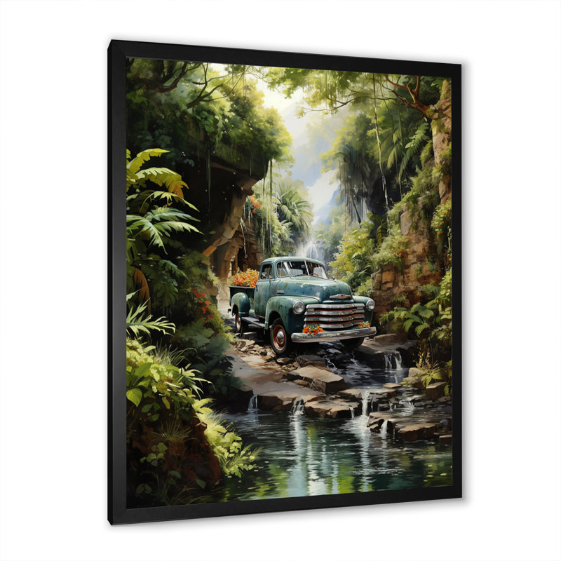 Bodhisattva, camionnette verte Enchanting Waterfall I - impression, H 32 po x l 24 po x P 1 po, Cadre photo noir