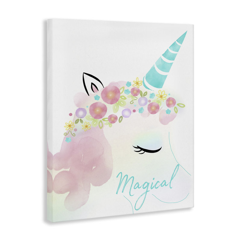 Art mural sur toile Magical Floral Unicorn, H 40 po x l 30 po