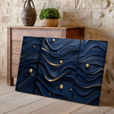 Canvas Create A Visually Striking Abstract Composition Featuring Flowing Waves Of Wall Art Deep Navy Blue And Textured Layers That Canvas Wall Art