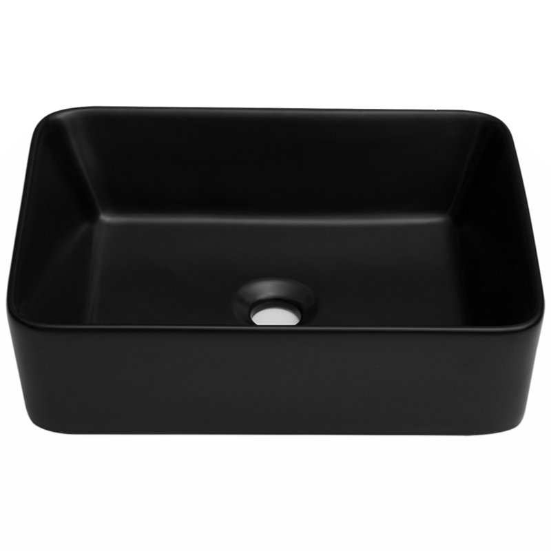 19"X15" White Ceramic Rectangular Vessel Bathroom Sink, Noir
