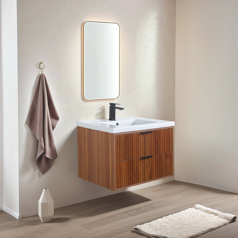 30'' Modern Wall-Mounted Single Bathroom Vanity Set, Brown