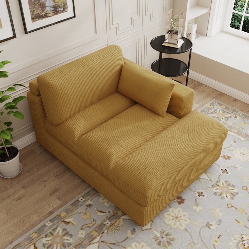 Stoneville 42" W Upholstered Chaise Lounge with Pillow and Solid Wood Leg, Left Hand Facing, Orange