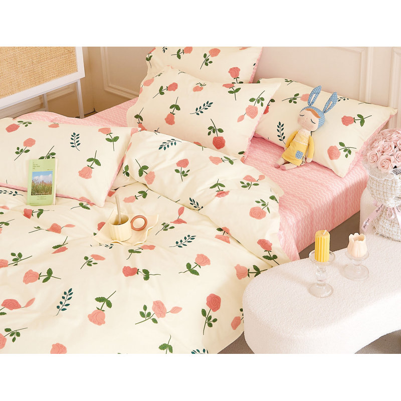 Cotton Twill Floral Comforter, Queen Comforter + 2 Standard Shams