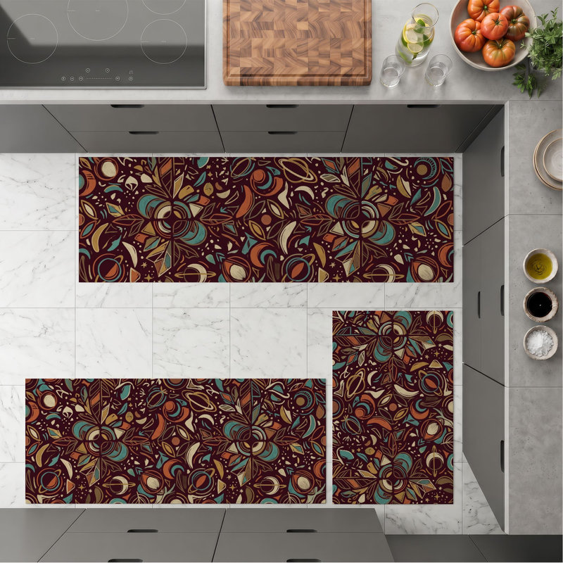 Tapis de cuisine abstraits lavables antidérapants à motif floral