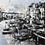 Abstrait Venise Port - Bateau bleu, toile encadrée