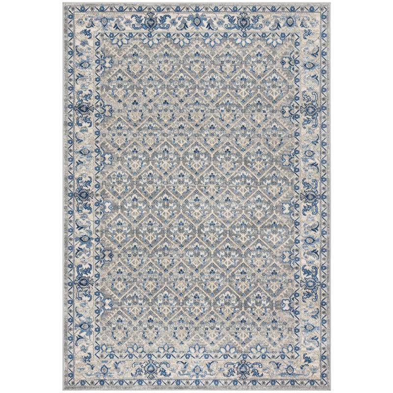 Asucena Light Gray/Blue Area Rug, Rectangle 9' x 12'