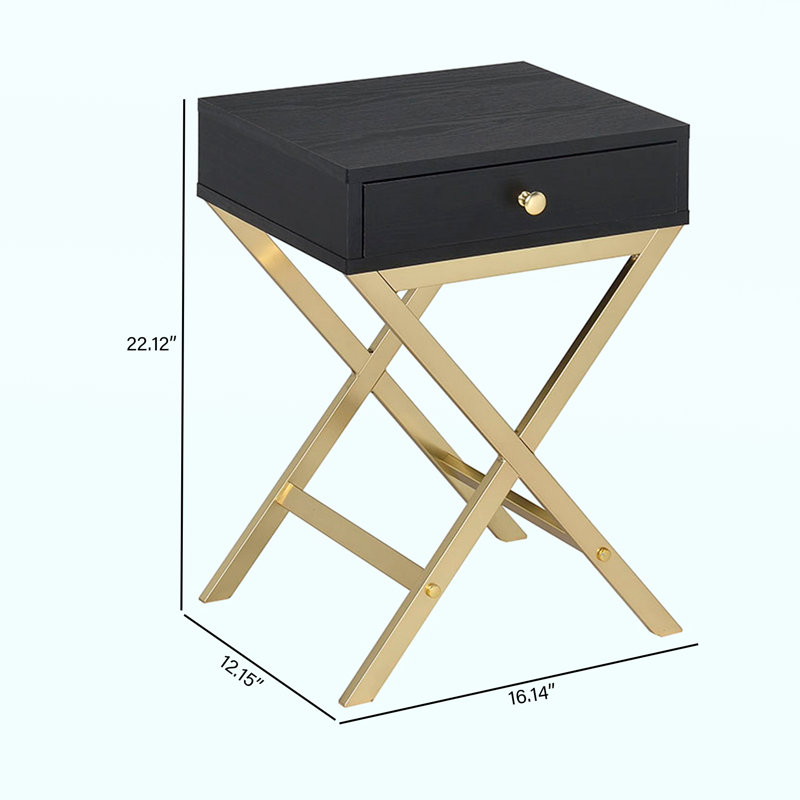 Modern End Table - Stylish Black & Accent Table For Living Room Or Bedroom With Storage Drawer, Space-saving Metal X-base Design