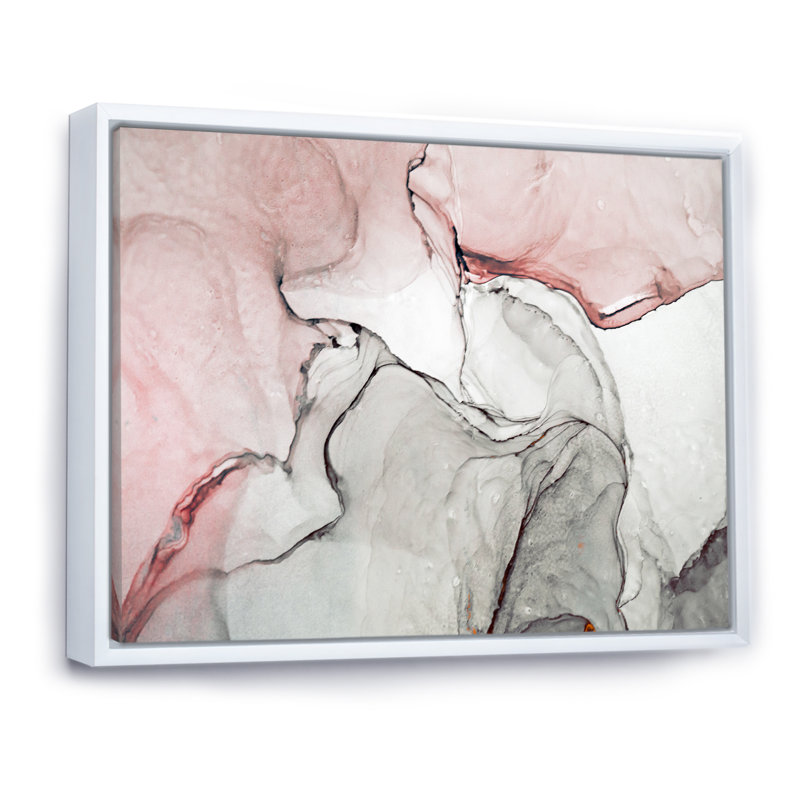 Art mural sur toile luxueux rose gris marbré II, H 16 po x l 32 po, Toile avec cadre flottant, Blanc