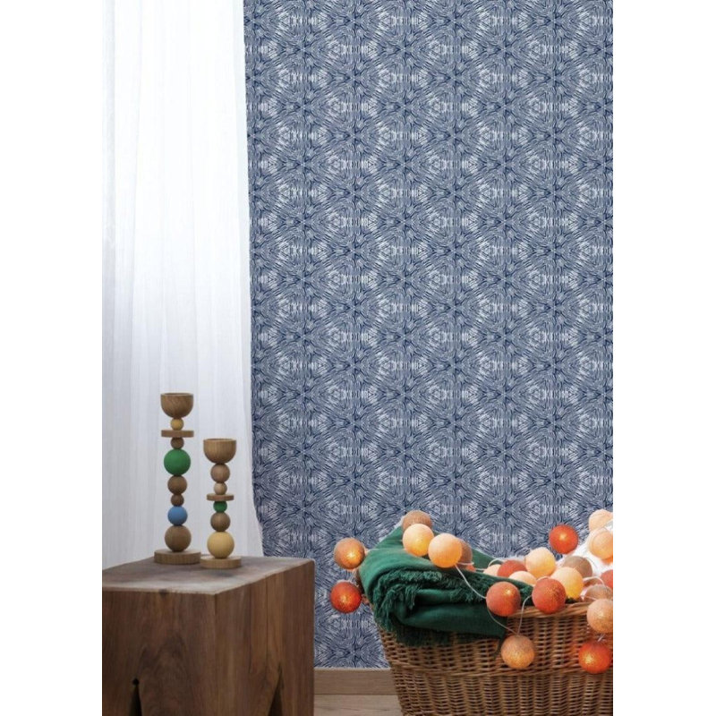 Abra Hex A 10' L x 24" W Wallpaper Roll, Blue/White, Faux Grasscloth, Non-pasted