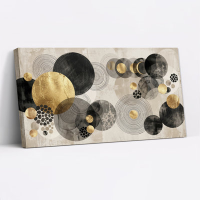 Art mural sur toile, cercles abstraits dorés et noirs