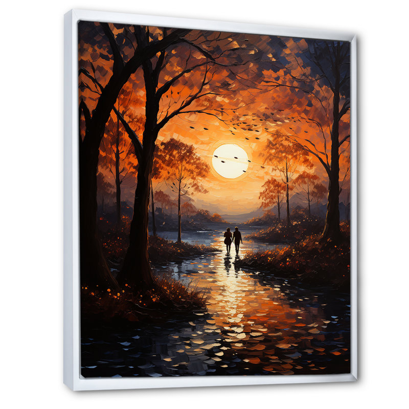 Paysage romantique coucher de soleil Serenade I, Cadre flottant blanc, H 20 po x l 12 po x P 1 po