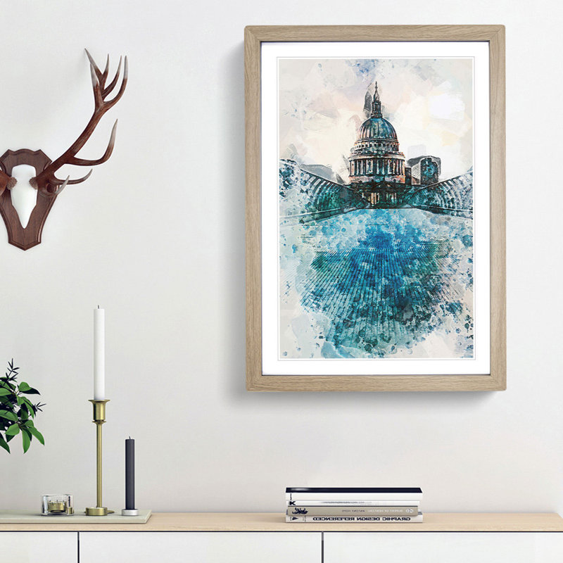 St. Pauls Cathedral in London Abstract Art - Picture Frame Painting Print on MDF, Oak Framed, 48cm H x 36cm W x 2cm D