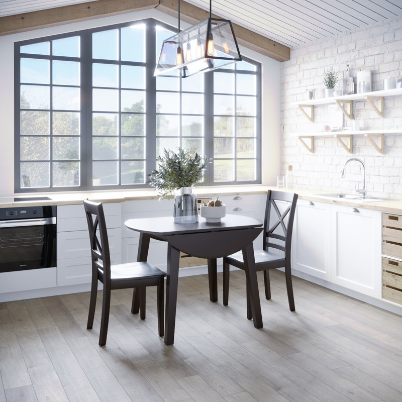 Iyad 3-Piece Solid Wood Drop Leaf Dining Set With Cross-Back Chairs - Espresso, Espresso