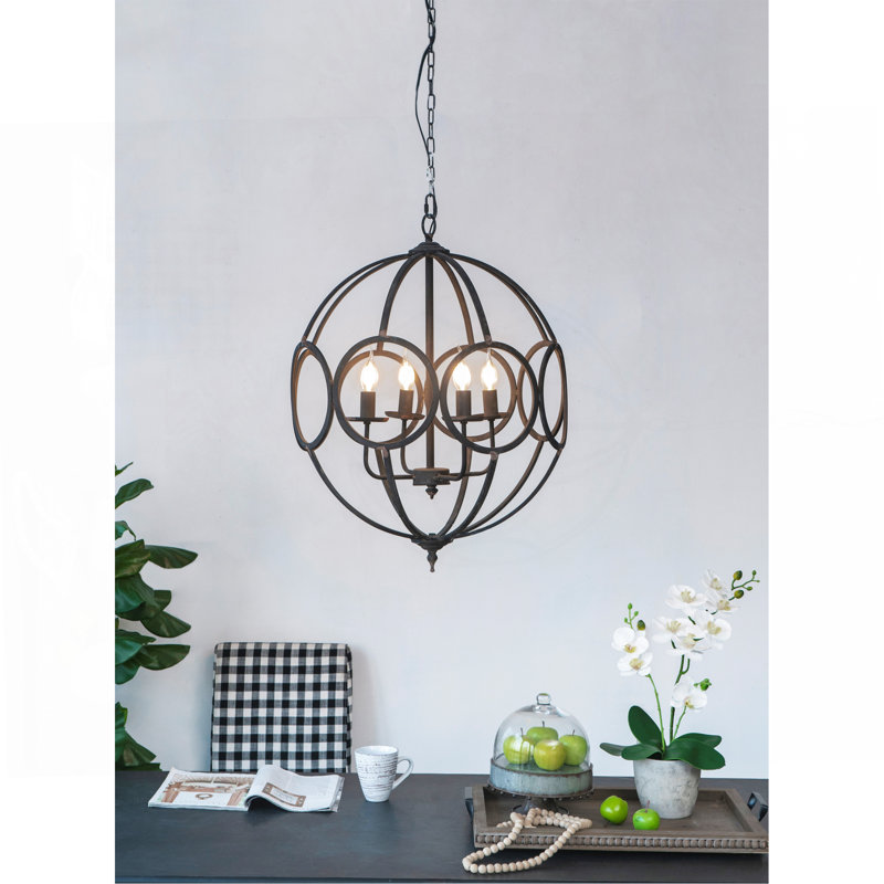 4 - Light Metal Chandelier, Hanging Light Fixture with Adjustable Chain for Kitchen Dining Room Foyer Entryway, Bulb Not Included