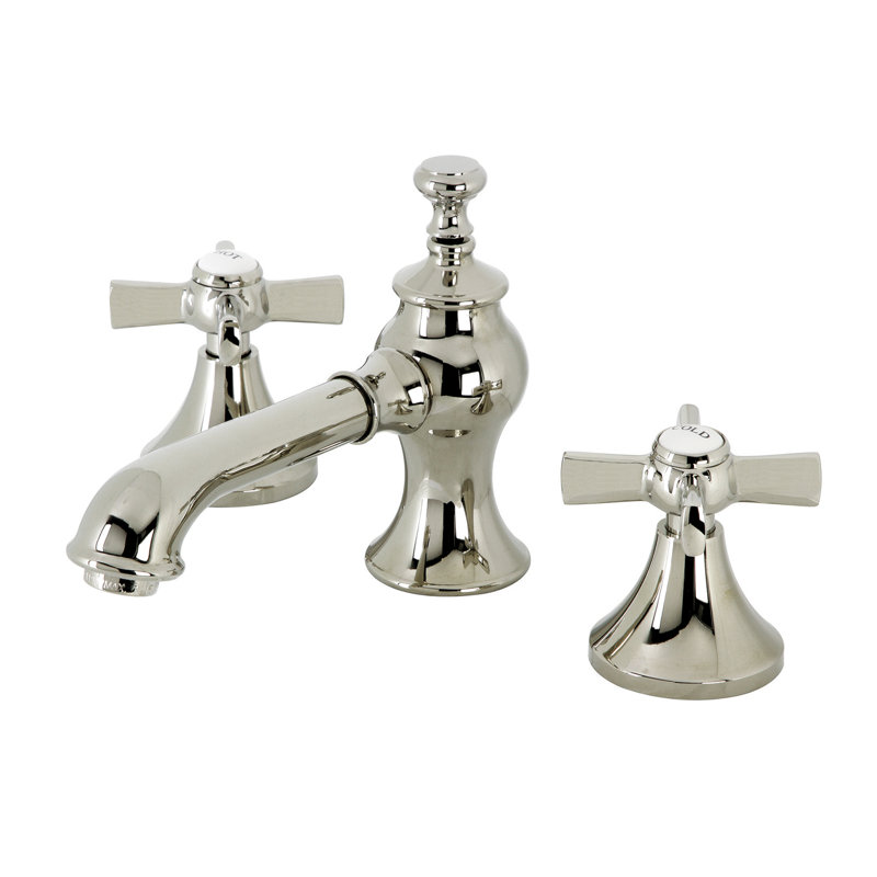 Kingston Brass Millennium Two-Handle 3-Hole Deck Mount Widespread Bathroom Faucet with Brass Pop-Up Drain