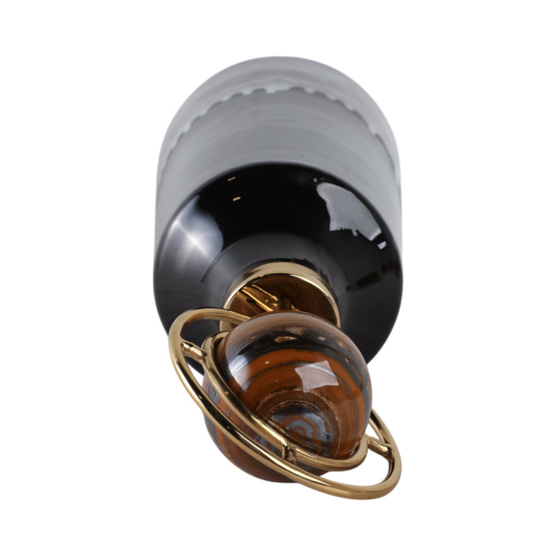 Sagebrook Home 20" Oscar Small Tiger's Eye Stone And Metal Bottle, 23" H x 7" W x 7" D