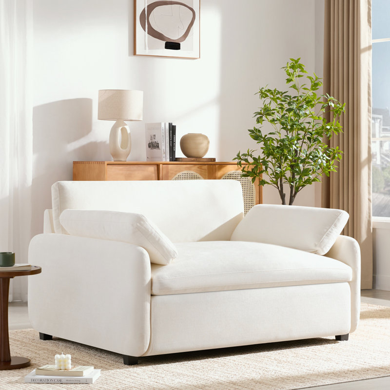 Chenille Single Sofa with pillow, Cream