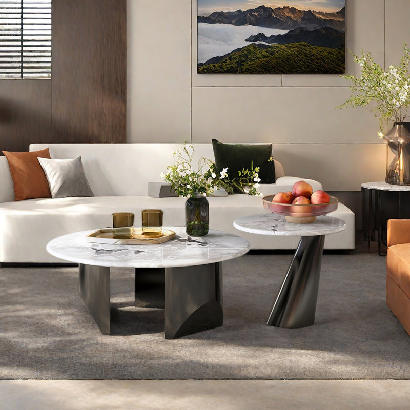 Table basse italienne ronde en marbre, H 15,4 po x L 39,4 po x l 39,4 po